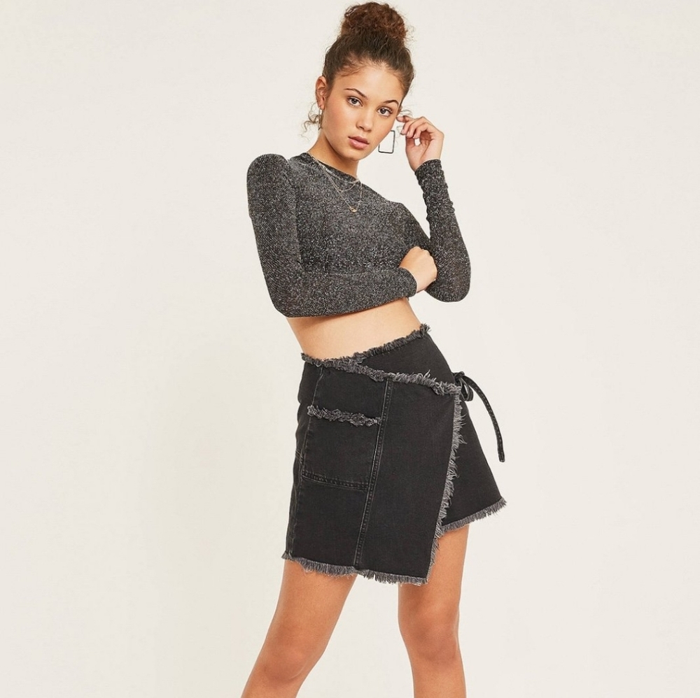 BDG wrap black denim skirt
